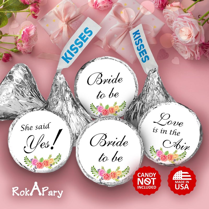 RokAPary 324 Floral Roses Bridal Shower, Bachelorette Party, Bride to Be Kisses Stickers, Chocolate Drops Labels Sticker for Engagement Party Decorations, Favors for Kiss. Made in USA - Image 2
